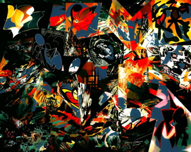 Digitale Kunst getiteld "Cacophony" door Zykram, Origineel Kunstwerk, 2D Digital Work Gemonteerd op Frame voor houten branca…
