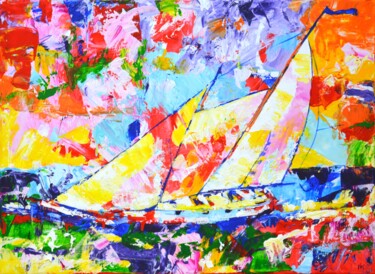 Peinture intitulée "Yacht with a sail" par Iryna Kastsova, Œuvre d'art originale, Acrylique Monté sur Châssis en bois
