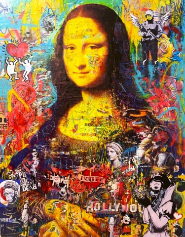 "Mona" başlıklı Kolaj Maria De Campos tarafından, Orijinal sanat, Akrilik Ahşap Sedye çerçevesi üzerine monte edilmiş