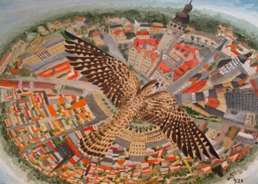 vol sur Leipzig Peinture intitulée "vol sur Leipzig" par Stefan Dhein, Œuvre d'art originale, Huile