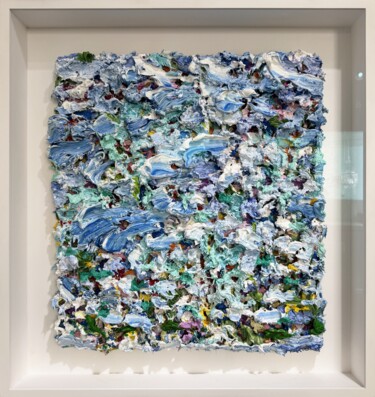 Schilderij getiteld "Blue Ciel" door Pascal Courcelles, Origineel Kunstwerk, Olie Gemonteerd op Frame voor houten brancard