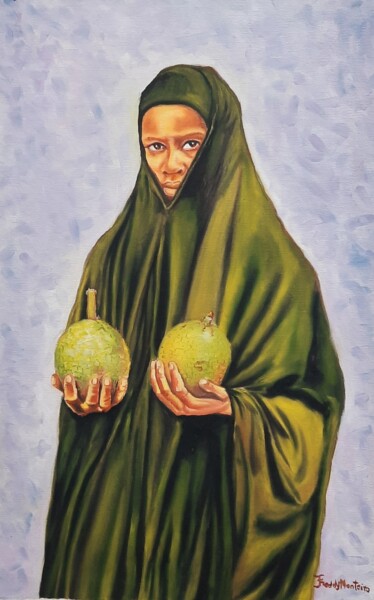 Schilderij getiteld "Menina Muçulmana" door Freddy Monteiro Ovando, Origineel Kunstwerk, Olie