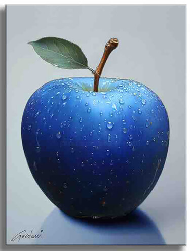 Painting titled "Blue Apple" by Gardani, Original Artwork, Oil Mounted on Wood Stretcher frame