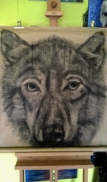 Tekening getiteld "Wilk" door Marek Spetel, Origineel Kunstwerk, Houtskool Gemonteerd op Plexiglas