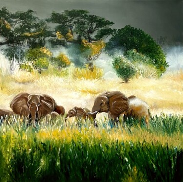 Painting titled "Africa" by Evgeniia Artamonova, Original Artwork, Oil Mounted on Wood Stretcher frame