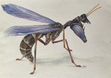 Schilderij getiteld "L'insecte en fleur" door Mary Waltz, Origineel Kunstwerk, Acryl