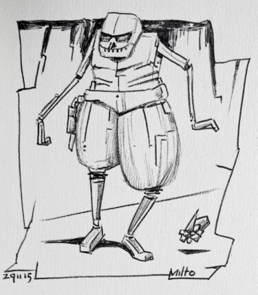 Sketchbook 2015 - Fatleg robot Drawing titled "Sketchbook 2015 - F…" by Milto Sideris, Original Artwork, Ballpoint pen