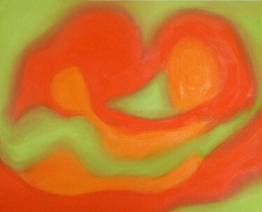 Painting titled "Deux âmes" by Ginette Guevremont, Original Artwork, Oil Mounted on Wood Stretcher frame