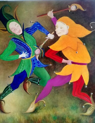 Peinture intitulée "Les deux fous" par Matray Marie-Christine, Œuvre d'art originale, Huile Monté sur artwork_cat.