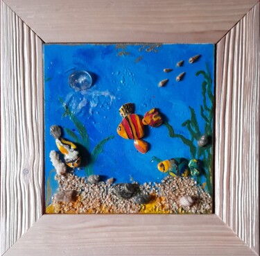A unique gift made of sea pebbles. Sea fish 绘画 标题为“A unique gift made…” 由Ludmila Makarenko, 原创艺术品, 拼贴