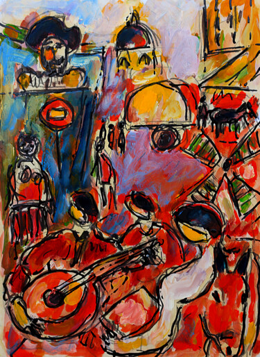 Peinture intitulée "Mandoline" par Jean Mirre, Œuvre d'art originale, Huile