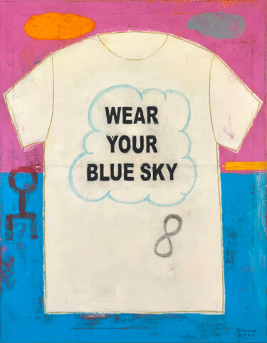 Painting titled "Wear Your Blue Sky" by Joejene C. Santos, Original Artwork, Acrylic Mounted on Wood Stretcher frame