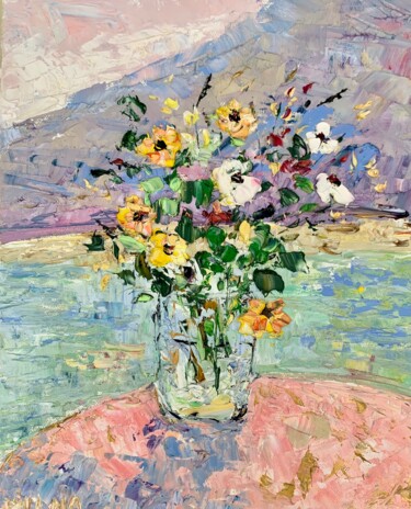 Summer Still Life Oil Painting On Canvas Flowers In The Vase 「Summer Still Life O…」というタイトルの絵画 Vilma Gataveckieneによって, オリジナルのアートワーク, オイル