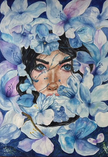 Painting titled "Flower pool" by Kateryna Rud, Original Artwork, Watercolor