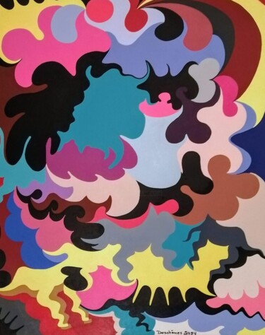 Painting titled "Danse nocturne" by Pierre Deschênes, Original Artwork, Acrylic Mounted on Wood Stretcher frame
