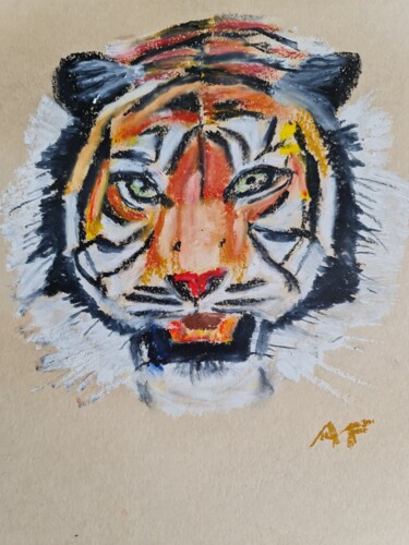 Σχέδιο με τίτλο "Totem tigre" από Annick Fournier, Αυθεντικά έργα τέχνης, Παστέλ