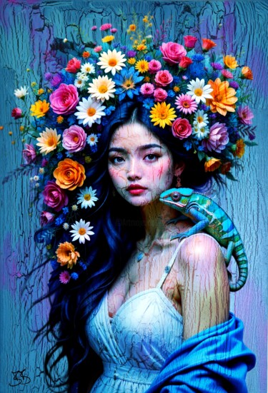 数字艺术 标题为“Power Flower Girl 0…” 由Burkhard Baier, 原创艺术品, 2D数字工作