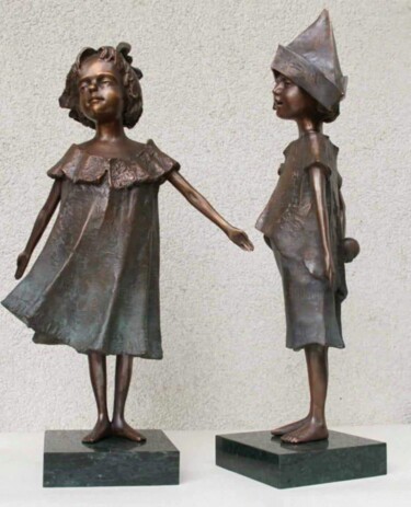 "Dziewczynka i chłop…" başlıklı Heykel Wiesław Domański tarafından, Orijinal sanat, Bronz artwork_cat. üzerine monte edilmiş