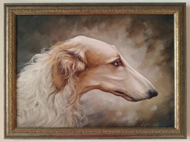 Borzoi dog portrait oil painting 30*40 cm 绘画 标题为“Borzoi dog portrait…” 由Olesya Ermolaeva, 原创艺术品, 油 安装在木质担架架上