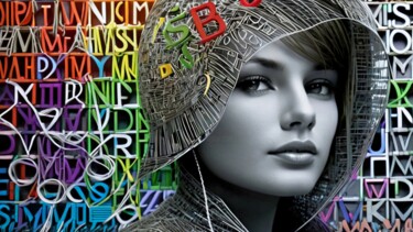 Digitale Kunst mit dem Titel "Immerzu Buchstaben,…" von Christine Stock (Limonezitrone), Original-Kunstwerk, KI-generiertes…