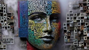 Digitale Kunst mit dem Titel "Immerzu Buchstaben,…" von Christine Stock (Limonezitrone), Original-Kunstwerk, KI-generiertes…