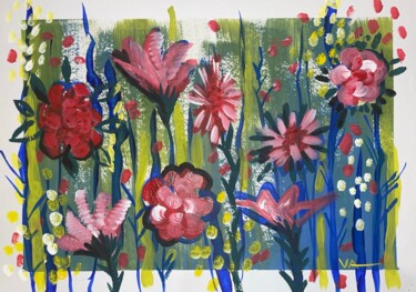 Pittura intitolato "Red pink flowers. F…" da Anna Veber, Opera d'arte originale, Acrilico