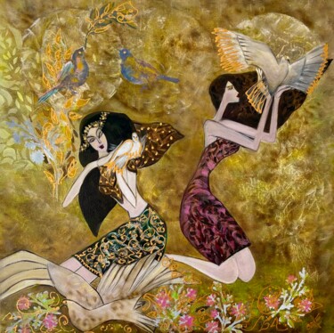 Painting titled ""The Dance of the S…" by Anna Mytavska (Cabrerra), Original Artwork, Oil Mounted on Wood Panel