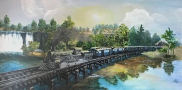 Malerei mit dem Titel "Train. Wild West, 1…" von Natalia Glazunova, Original-Kunstwerk, Acryl Auf Keilrahmen aus Holz montie…