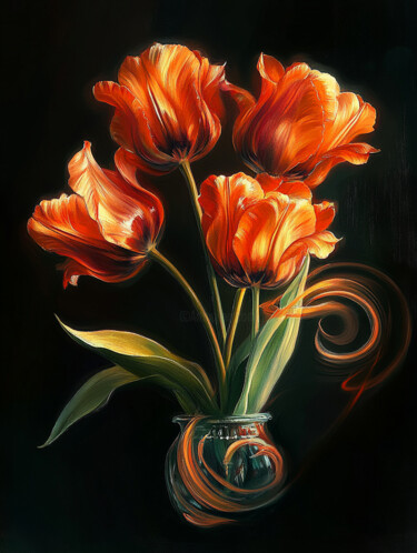Картина под названием "Red Tulips - Flower…" - Angelica Fom, Подлинное произведение искусства, Цифровая живопись