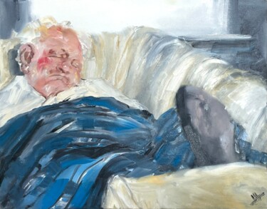 Painting titled "Forty winks." by Victoria General, Original Artwork, Oil Mounted on Wood Stretcher frame