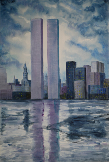 Pintura titulada "NEW YORK" por Jean-Marc Quilichini, Obra de arte original, Acuarela