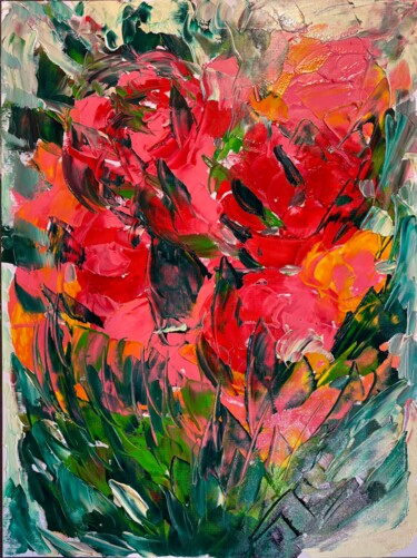 Pittura intitolato "Rose e primavera" da Mario Pratesi, Opera d'arte originale, Olio