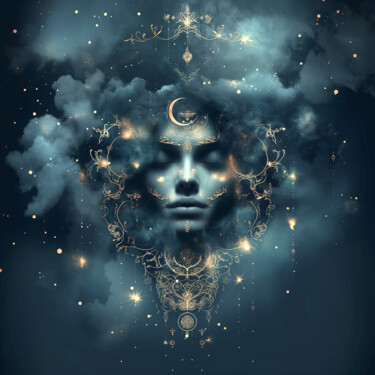 L’Oracle des Éthers 제목이 "L’Oracle des Éthers"인 디지털 아트 Anki로, 원작, AI 생성 이미지 알루미늄에 장착됨