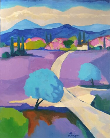 Peinture intitulée "Paysage aux arbres…" par Michel Phelippeau, Œuvre d'art originale, Huile Monté sur Châssis en bois