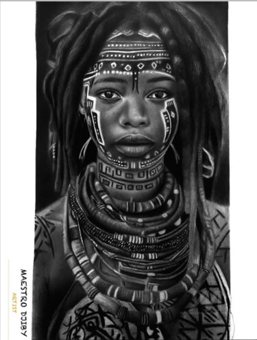 Painting titled "the last in tribute…" by Samb Djiby, Original Artwork, Charcoal