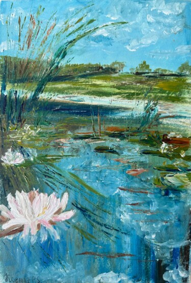 Schilderij getiteld "Cloud Pond" door Kseniia Stafeeva, Origineel Kunstwerk, Olie