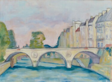 Peinture intitulée "Le pont Saint Miche…" par Bénédicte Basili, Œuvre d'art originale, Huile Monté sur Châssis en bois