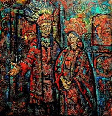 绘画 标题为“Les nouveaux Mayas…” 由Michael Jiliak, 原创艺术品, 丙烯 安装在木板上