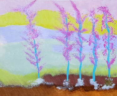 Painting titled "forêt enchantée" by José Cavillon, Original Artwork, Acrylic Mounted on Wood Stretcher frame
