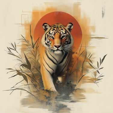 Majestic Tiger Riverine Abstract Digital Painting 数字艺术 标题为“Majestic Tiger Rive…” 由Anna Burger, 原创艺术品, 数字油画