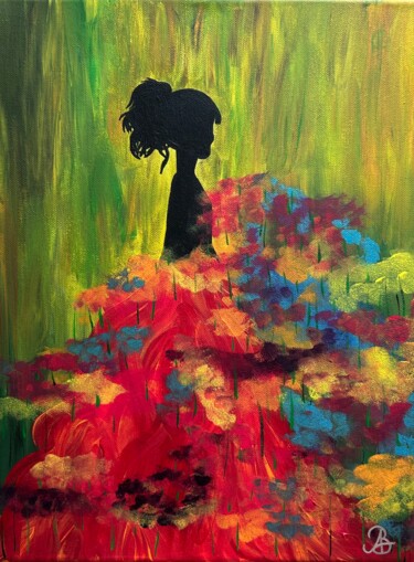 Malerei mit dem Titel "Blumenmädchen" von Annika Bianca, Original-Kunstwerk, Acryl Auf Keilrahmen aus Holz montiert