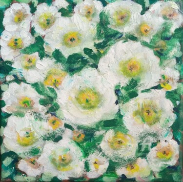 Painting titled "Белый шиповник" by Tatiana Kiseleva, Original Artwork, Oil