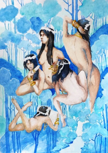 Malerei mit dem Titel "La poésie de la for…" von Lidia Marinova, Original-Kunstwerk, Aquarell
