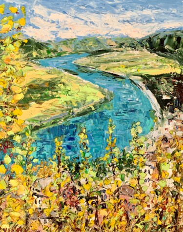Painting titled "Moselle River Oil P…" by Vilma Gataveckiene, Original Artwork, Oil