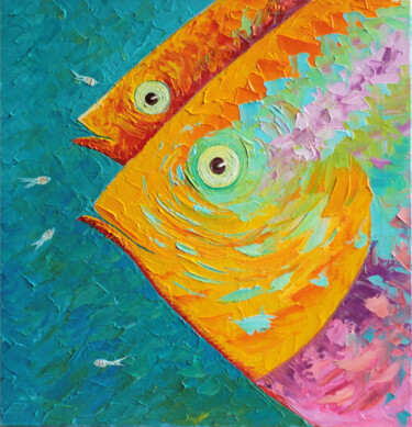 「Oceanic Harmony」というタイトルの絵画 Tetiana Kushnirovaによって, オリジナルのアートワーク, オイル 段ボールにマウント