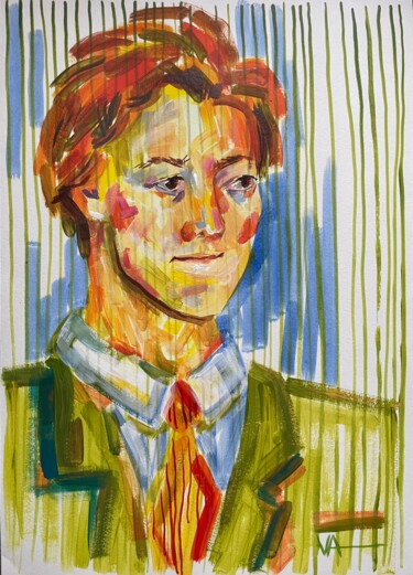 绘画 标题为“Man in green stripe…” 由Anna Veber, 原创艺术品, 丙烯