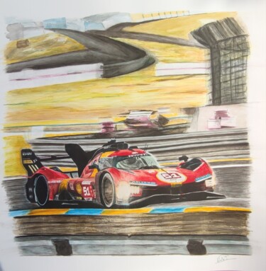 Pittura intitolato "Ferrari 499P 2024" da Éric Pawlak, Opera d'arte originale, Acquarello Montato su Telaio per barella in l…