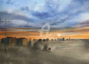 Pintura titulada "El cielo se pinta s…" por Benilde, Obra de arte original, Acuarela