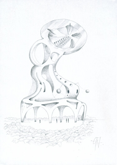 图画 标题为“Fiktive Skulptur, g…” 由Götz Wiedenroth, 原创艺术品, 铅笔
