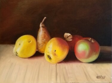 Peinture intitulée "Pear, apple and qui…" par Sidorova Larisa (Alsi), Œuvre d'art originale, Huile Monté sur Châssis en bois